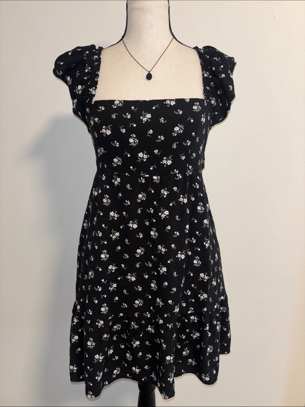Hollister Black Mini Dress with White Floral Print